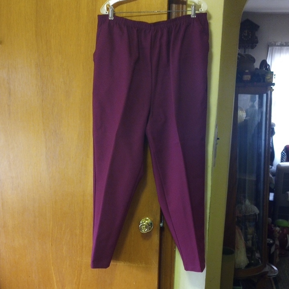 Classic Essentials Plus Size Burgundy Pants, Elastic Waist, Pockets. Size 36/22W